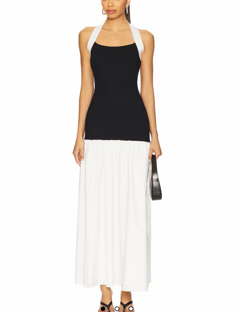 Line And Dot Black And White Halter Maxi Dress